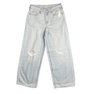 Old Navy Baggy Wide‎ Leg Jeans Size 8 Tall High Rise Light Wash Distressed
